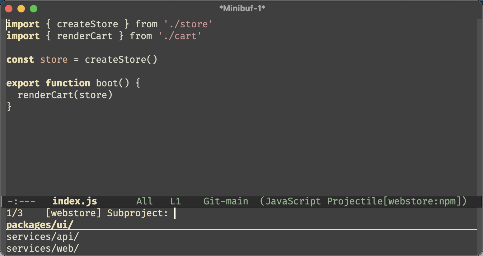 The subproject prompt