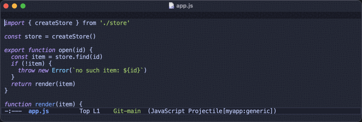 projectile-switch-worktree listing the repository’s other checkouts, each labelled with its branch, and switching to one of them